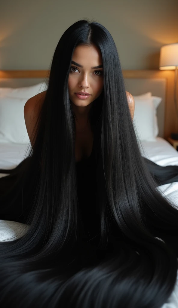 Super Long Hair Contest Winner、Full body photo、Head to toe photos、Taken from about 4 meters away、ultra-realistic、The longest black hair in the world、Hair longer than Rapunzel、She has very long black hair that covers her entire body...、Hair that is shampooed every day is so beautiful、I&#39;s hair isバラの香りがして、My very long black hair makes me look sexy.、My charm is my long black hair、Long black hair is a symbol of beauty、I&#39;I am proud of my long black hair、This long hair length and volume is admired around the world.、Her very long black hair is fanned out、Smooth black hair that flows from shoulders to floor、I have a lot of hair、Cover the entire bed with hair、Hide your hands with your long hair、Hide your fingers with your long hair、A storm of black hair about to overflow from the screen、,Full body photo,超Super long hair、naked、the most Beautiful Hair in the world、Lie on your back in bed、Long hair covering her vagina、White underwear or naked、Cover the whole body with straight hair、Very beautiful face、beautifully styled black hair、Very large amounts of hair、Super long hair that accentuates femininity&#39;sexly、Slim figure、Beautiful and shiny hair、Bright lighting、Professional Lighting、Full body photo、Black hair contest winner、the place is a bedroom、My hair is reaching the floor and dragging、Full of black hair、She is leaning on the bed, Show off your long hair.、The bed is full of hair、Long black hair covers the whole body、Super long hair、Best image quality、highest quality、Highest Resolution、Ultra-realistic photos、Full body photo、1 girl、Very beautiful face、 Real Photo、Live-action,((large breast:1.6)
