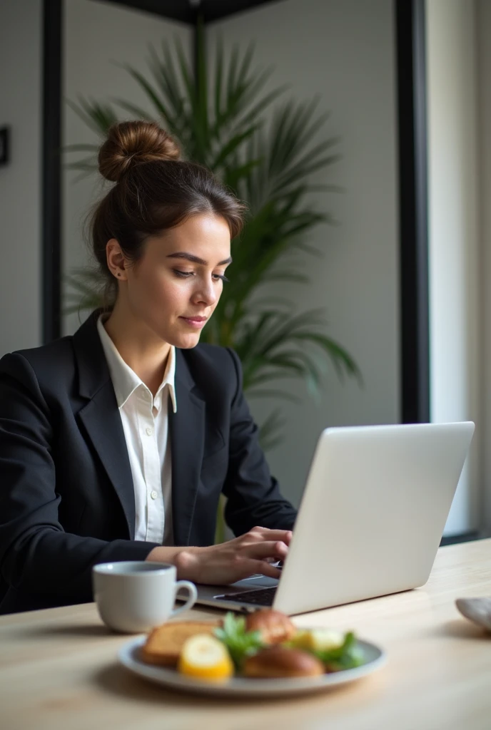 Picture of a laptop pc user eating 

