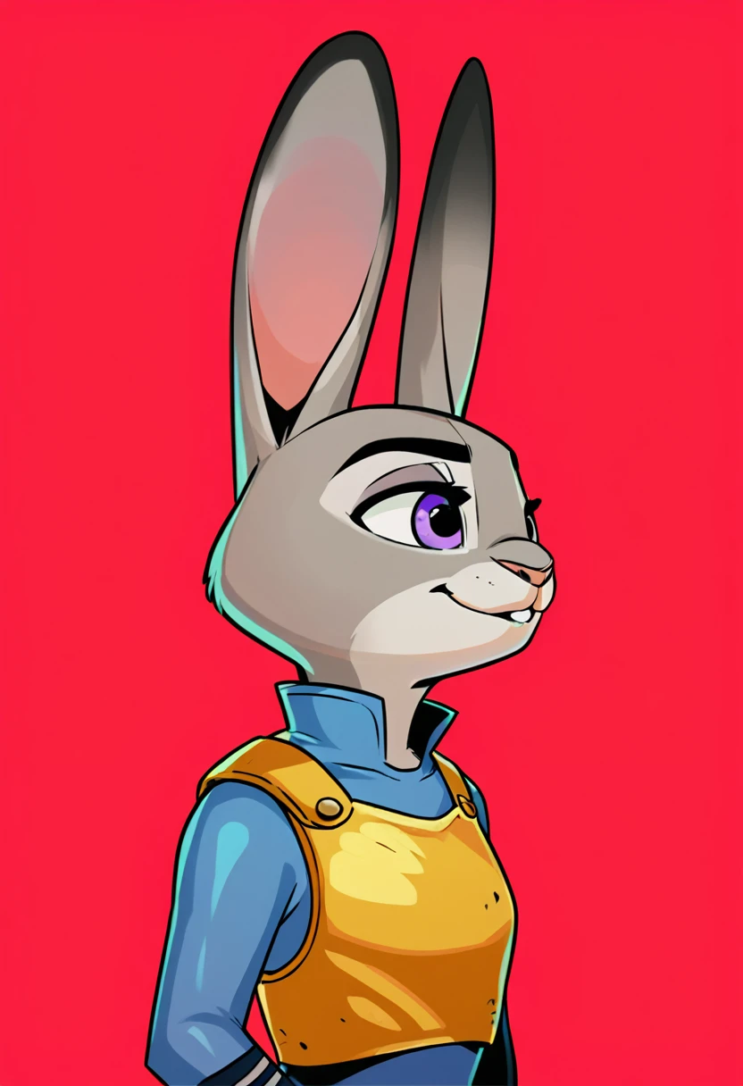 score_9, score_8_up, score_7_up, BREAK shadow, portrait, red background, 1girl, solo, judy hopps,