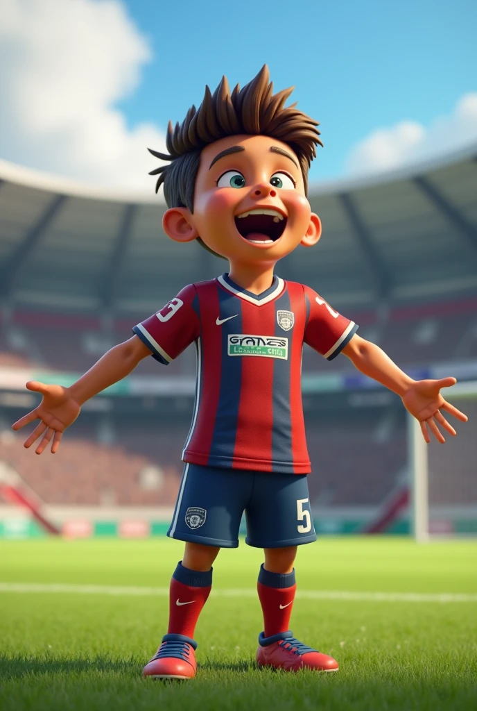 Player from the youth category of the Gravataí Ceramics Atlético Club team called Davi, 13 years old, shirt 5, celebrating the realistic goal