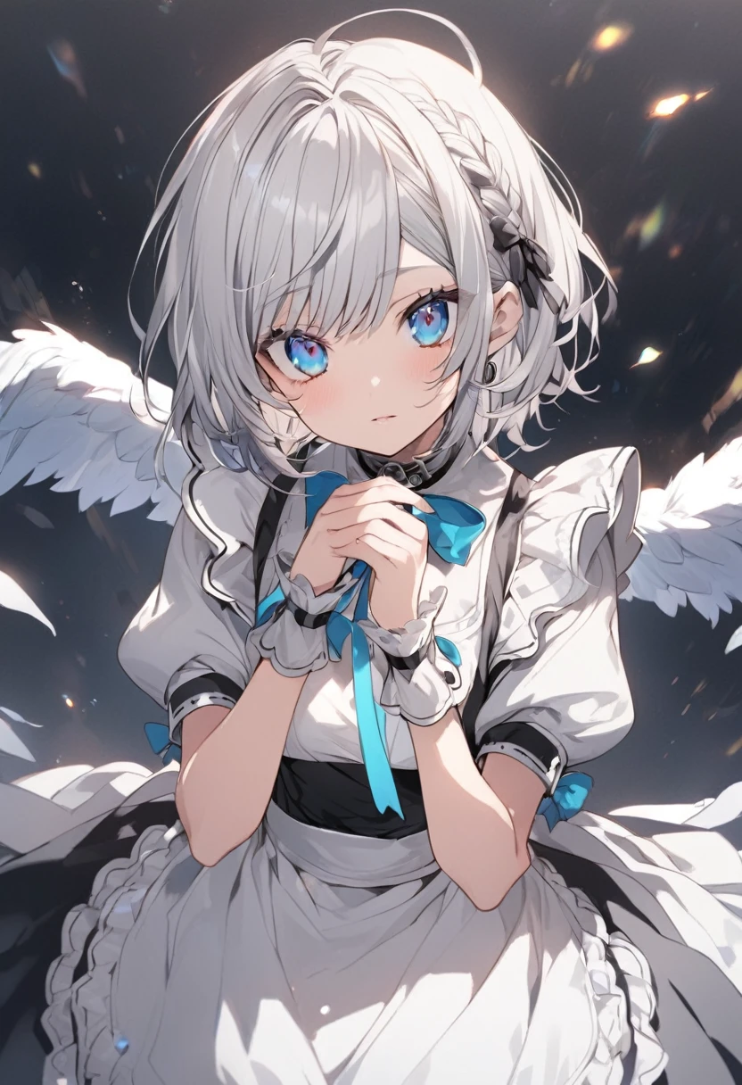 Silver hair Blue eyes Short hair Anime girl Maid outfit
