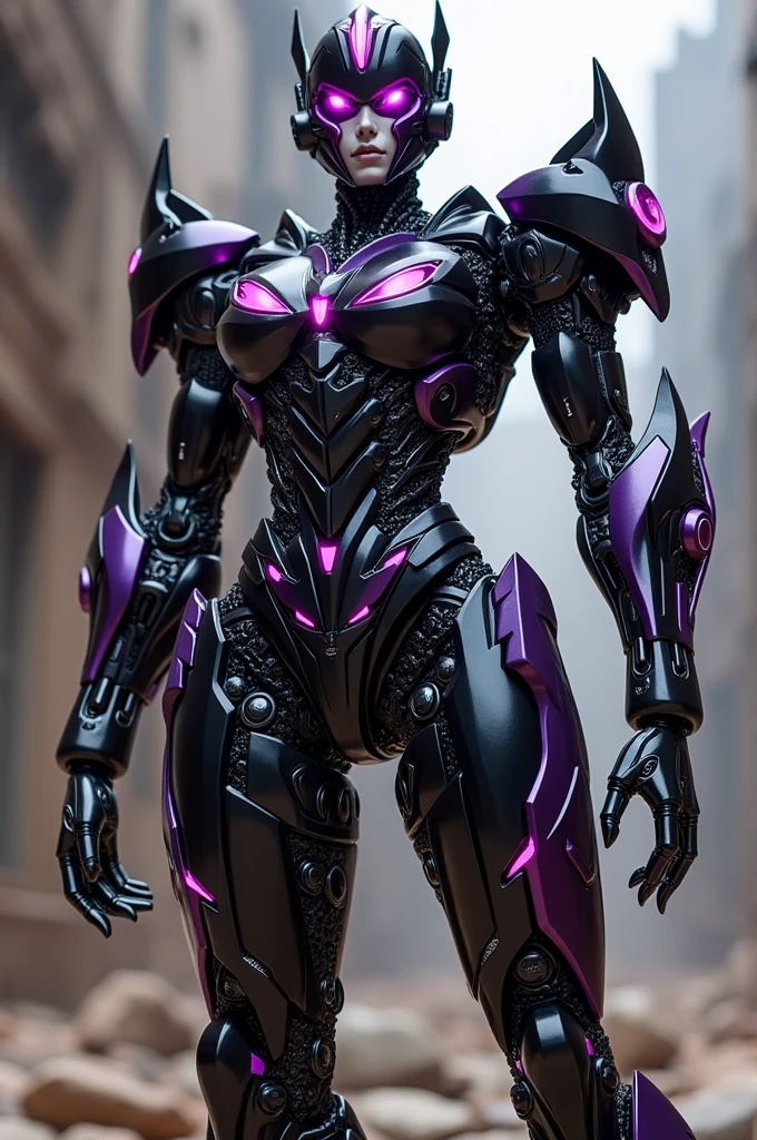 Female Autobot
human like body
beautiful
strong
black and purple
queen like