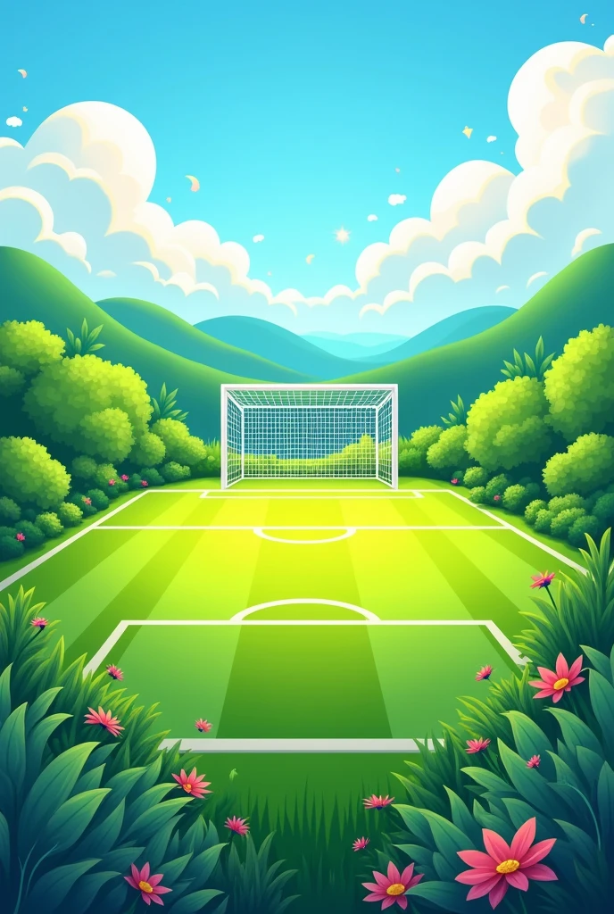 Generate a logo of a field with goals, that is colorful and has grass around it