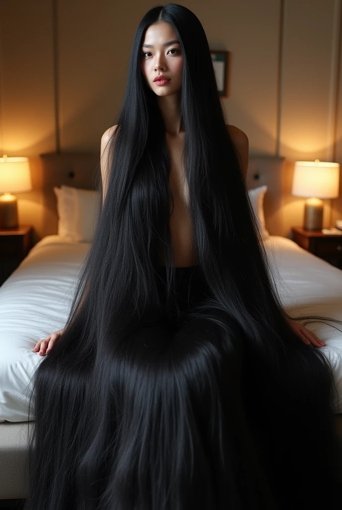 Super Long Hair Contest Winner、Full body photo、Head to toe photos、Taken from about 4 meters away、ultra-realistic、The longest black hair in the world、Hair longer than Rapunzel、She has very long black hair that covers her entire body...、Hair that is shampooed every day is so beautiful、I&#39;s hair isバラの香りがして、My very long black hair makes me look sexy.、My charm is my long black hair、Long black hair is a symbol of beauty、I&#39;I am proud of my long black hair、This long hair length and volume is admired around the world.、Her very long black hair is fanned out、Smooth black hair that flows from shoulders to floor、I have a lot of hair、Cover the entire bed with hair、Hide your hands with your long hair、Hide your fingers with your long hair、A storm of black hair about to overflow from the screen、,Full body photo,超Super long hair、naked、the most Beautiful Hair in the world、Lie on your back in bed、Long hair covering her vagina、White underwear or naked、Cover the whole body with straight hair、Very beautiful face、beautifully styled black hair、Very large amounts of hair、Super long hair that accentuates femininity&#39;sexly、Slim figure、Beautiful and shiny hair、Bright lighting、Professional Lighting、Full body photo、Black hair contest winner、the place is a bedroom、My hair is reaching the floor and dragging、Full of black hair、She is leaning on the bed, Show off your long hair.、The bed is full of hair、Long black hair covers the whole body、Super long hair、Best image quality、highest quality、Highest Resolution、Ultra-realistic photos、Full body photo、1 girl、Very beautiful face、 Real Photo、Live-action,((large breast:1.6)
