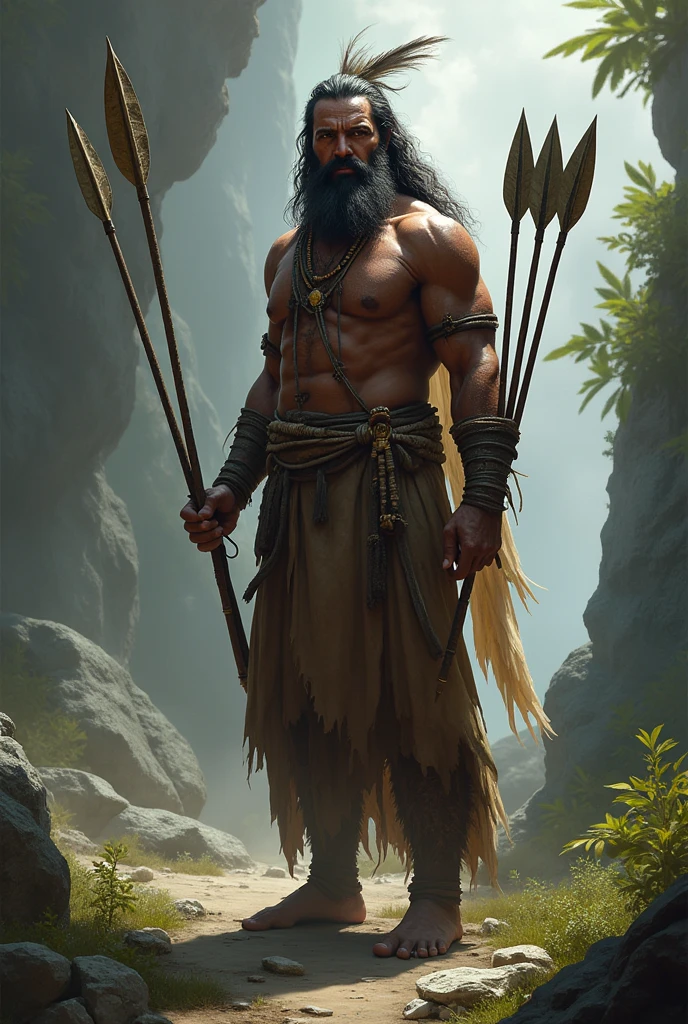 Fassa an indigenous man pointing 7 arrows to the right side