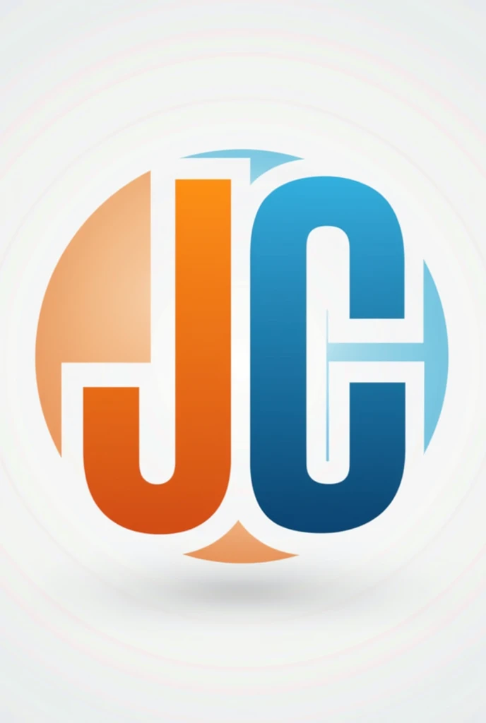 Create a commercial logo with the initials of my name Jonatas Cunha in orange and blue colors, with a circle behind that contrasts with the colors of the initials