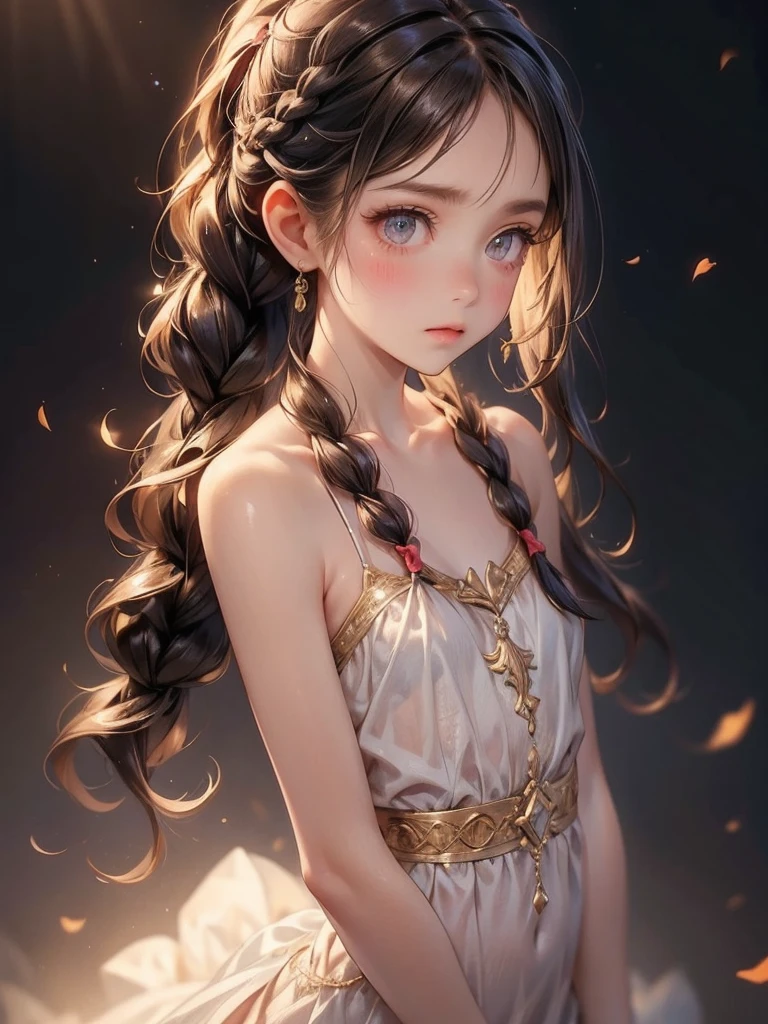  ((best quality)), ((masterpiece)), (detailed), 1girl, (big forhead:1.2),extremely detailed cute anime face, (((flat chest))), (flat chest:1.1),((((long twin braids,tight braids,long braid,braided hair,long hair)))),intricate eyes,beautiful detailed eyes,symmetrical eyes,(((detailed face))),beautiful detailed lips, looking at this, (((embarrassed))),(horrified expression),(panic),(crying),highres,(best quality),(ultra detailed,extremely detailed),perfect face details, ((masterpiece:1.4, best quality))+, (ultra detailed)+, long twintails, cute girl, (flat chest:1.1), small breasts, slim body, skinny, (narrow hips), prominent collarbones, skinny arms, flat stomach, visible hip bones, long hair, red hair, white hair, blonde hair, dark hair, ponytail, thick ponytail, heavy ponytail, small breasts, perfect face, small breasts (flat chest:1.1), NSFW, long revealing gown,Detailed body，Full limbs，(from behind), (turning), NSFW, (flat chest:1.1), nude 