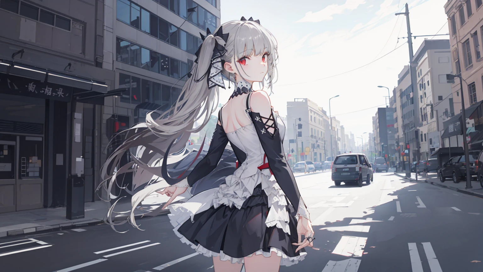 (look back), powerful_default, skirt_default, Solitary, 1 Girl,The best CG，（Ray Tracing：1.9）,8k wallpapeve fingers：1.9）,(左手Five fingers：1.9)，index finger，Middle finger，ring finger，thumb，little finger