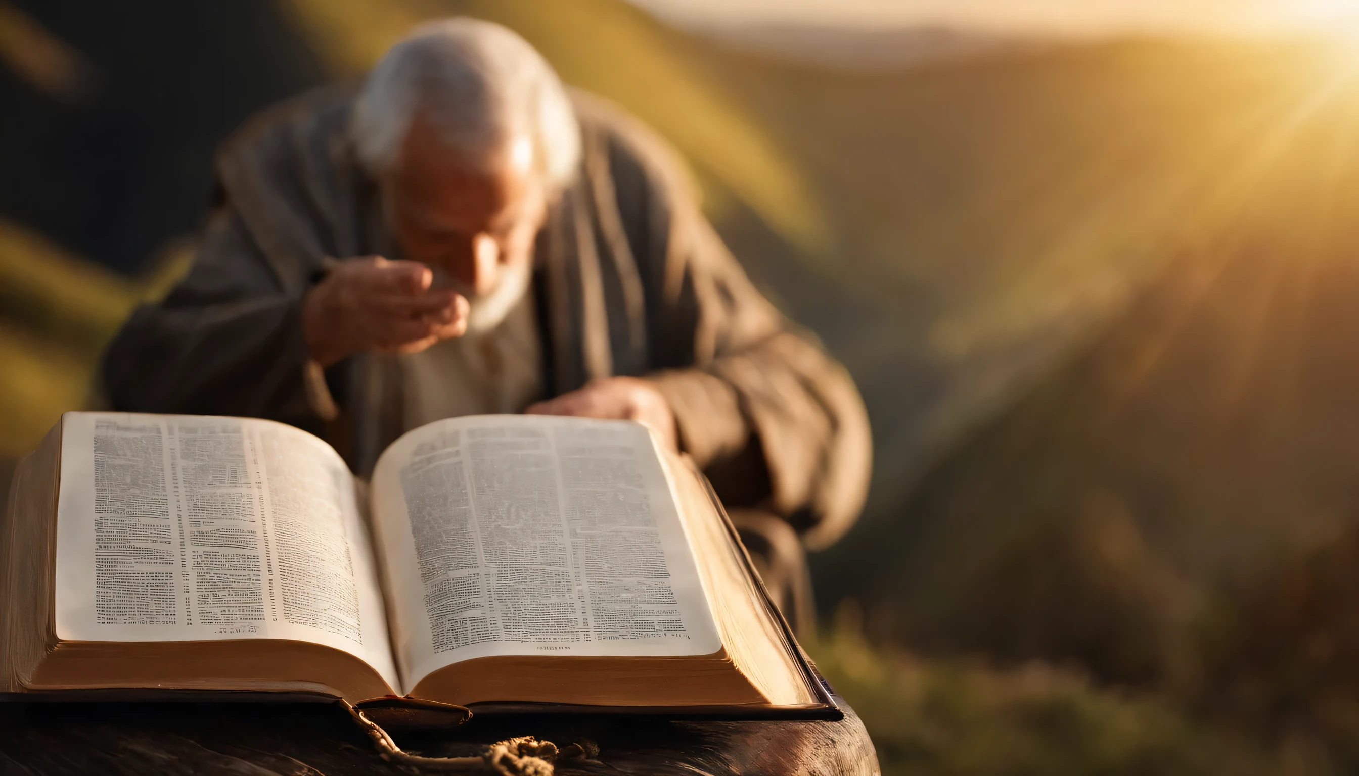 (biblical times) On the left is an old man.,from the time of Jesus Christ,holding a Bible in his hand, Revelations come from the Bible, Depth of fields, bokeh, hentai realism, photorealistic, Ultra-realistic realism, Professionally photographed, 8k hd , Digital SLR Cameras, HdR , primary tablet, Best Quality, granular film, pinturas photorealistics, Fujifilm XT3