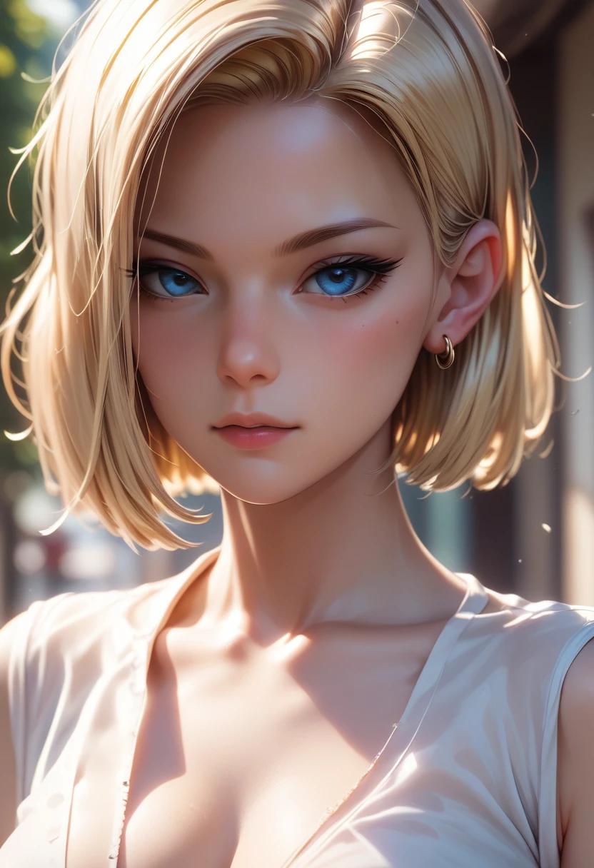 Perfect product、alone、Android 18's Face、Beauty、very cute、Black Hair, short hair、Brown eyes , Large Breasts、(shame:1.5)、Light blue hoodie、Headphones on neck、Blue pleated skirt、Refreshing look、Cowboy Shot、Best Angle、Sitting on the terrace of a cafe reading、Excessive sweating all over the body、Masterpiece、Professional illustrations、Professional work、Professional Lighting、Detailed face、Detailed eyes。(nsfw:1.5)