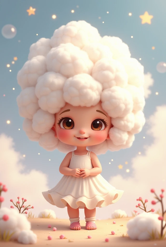 a happy cotton hair girl with cute personality