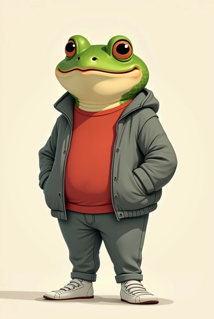 animated toad in grey jacket red t-shirt, grey pants and white shoes
