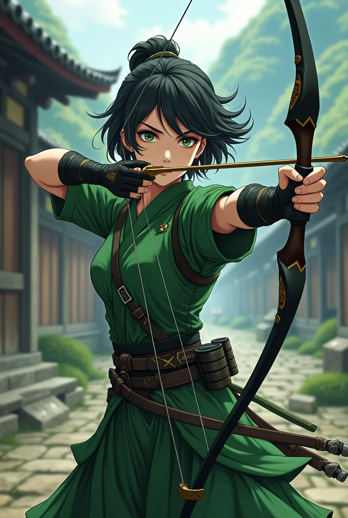 Sengoku period, female, Japanese, Green Arrow, anime, short hair, archery