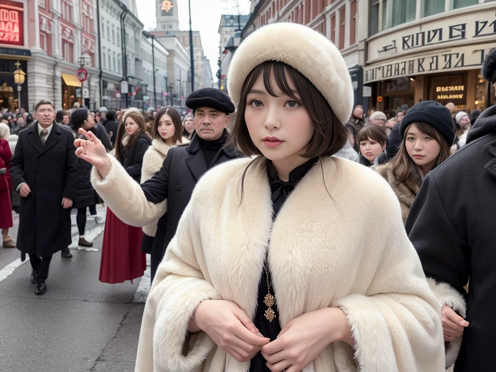1920年代のRussia人の婦人たち、ドレスを着たRussiaの婦人、(((Russia)))fur cape、Watching the audience、(((department store)))、Fur coat。