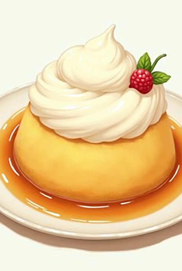 Pudding illustration with whipped cream on top Japanese style looks delicious caramel