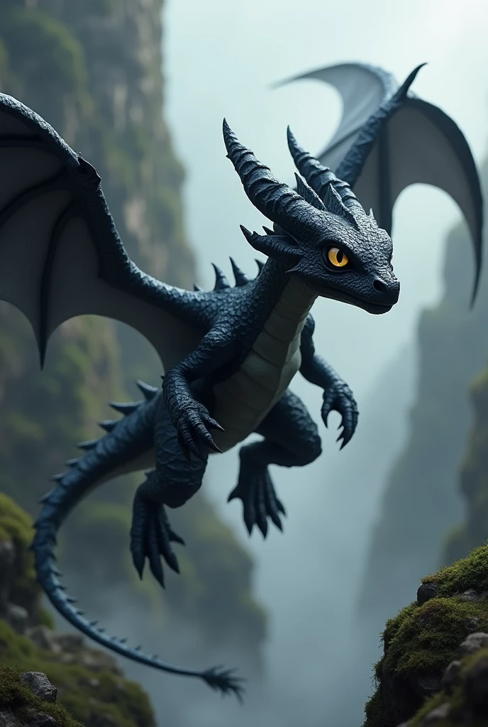 Black dragon with gray scales, small and very fast