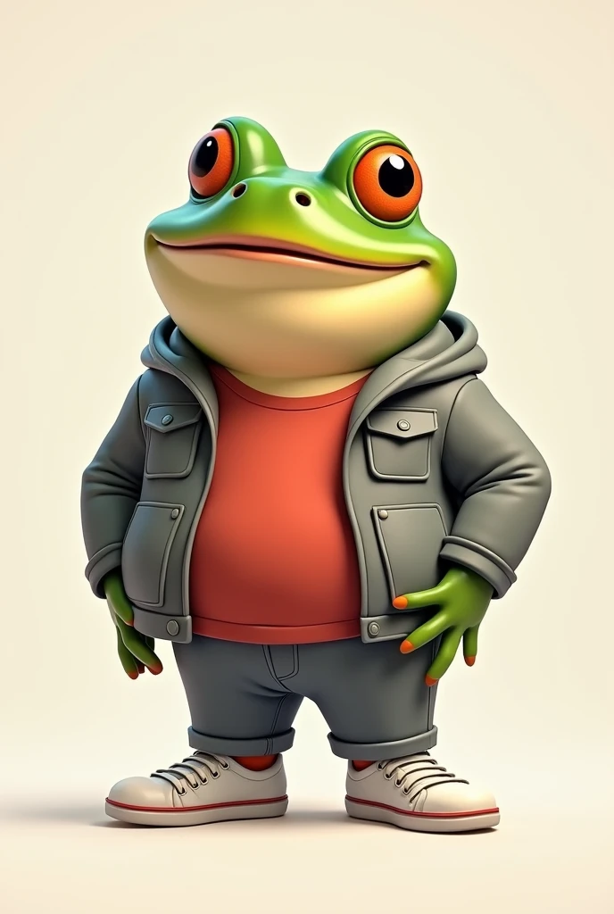 animated toad in grey jacket red t-shirt, gray pants and white shoes other
