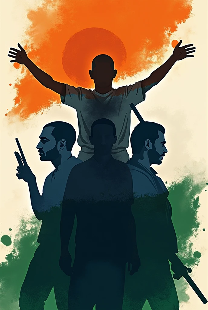 Main Image/Visual:
A collage or silhouette of freedom fighters, such as Mahatma Gandhi, Bhagat Singh, Subhas Chandra Bose, etc., with the Indian flag as a backdrop.