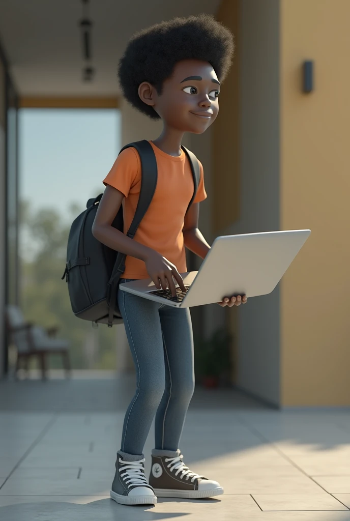 Picture of a laptop pc user carrying it wrongly. The user is of black origin