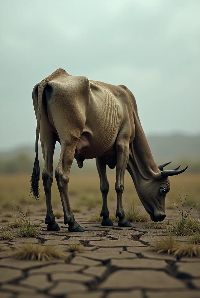 (photorealism:1.2), malnourished cow grass