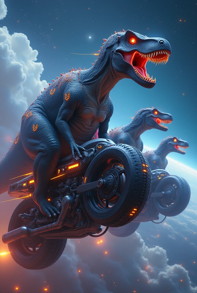 Interstellar dinosaurs:Dinosaurs on motorcycles,The Queen's Chariot of Time and Space