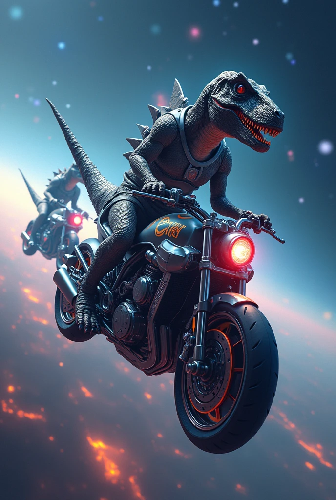 Interstellar dinosaurs:Dinosaurs on motorcycles,The Queen's Chariot of Time and Space