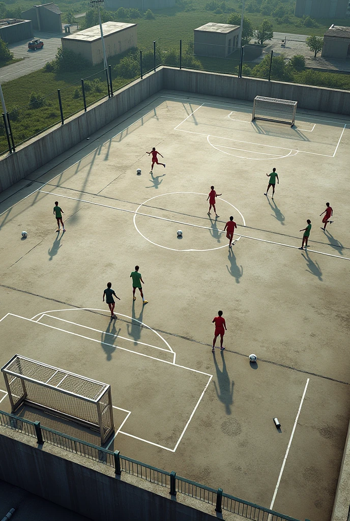 Generates a cement soccer field outside