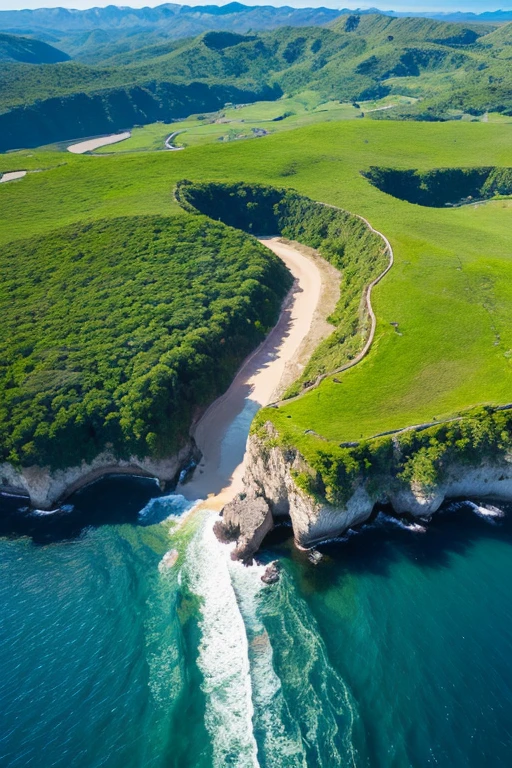 Generate aerial images of lush natural scenery