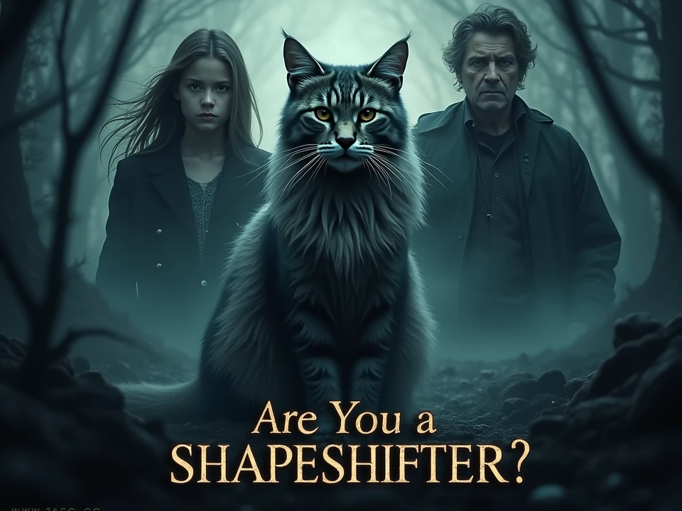 CREATE A MOVIE POSTER IN WHICH A MAINE COON CAT IS IN CENTRE WITH A BABY GIRL AND TO LEFT IS A WOMAN AND TO RIGHT IS A MAN AND AT BOTTOM IS WRITTEN "ARE YOU A SHAPESHIFTER? AND SMALL ALPHABETS WRITTEN AT BOTTOM . MAKE IT HOLLYWOOD THEME BASED POSTER
Only one baby girl and make it mysterious and dark