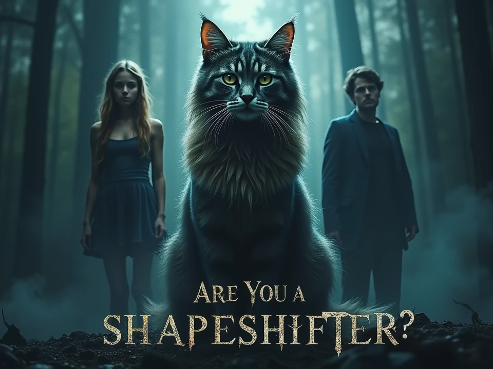 CREATE A MOVIE POSTER IN WHICH A MAINE COON CAT IS IN CENTRE WITH A BABY GIRL AND TO LEFT IS A WOMAN AND TO RIGHT IS A MAN AND AT BOTTOM IS WRITTEN "ARE YOU A SHAPESHIFTER? AND SMALL ALPHABETS WRITTEN AT BOTTOM . MAKE IT HOLLYWOOD THEME BASED POSTER
Only one baby girl and make it mysterious and dark