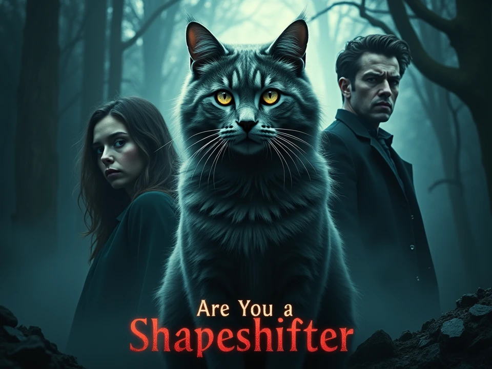 CREATE A MOVIE POSTER IN WHICH A MAINE COON CAT IS IN CENTRE WITH A BABY GIRL AND TO LEFT IS A WOMAN AND TO RIGHT IS A MAN AND AT BOTTOM IS WRITTEN "ARE YOU A SHAPESHIFTER? AND SMALL ALPHABETS WRITTEN AT BOTTOM . MAKE IT HOLLYWOOD THEME BASED POSTER
Only one baby girl and make it mysterious and dark