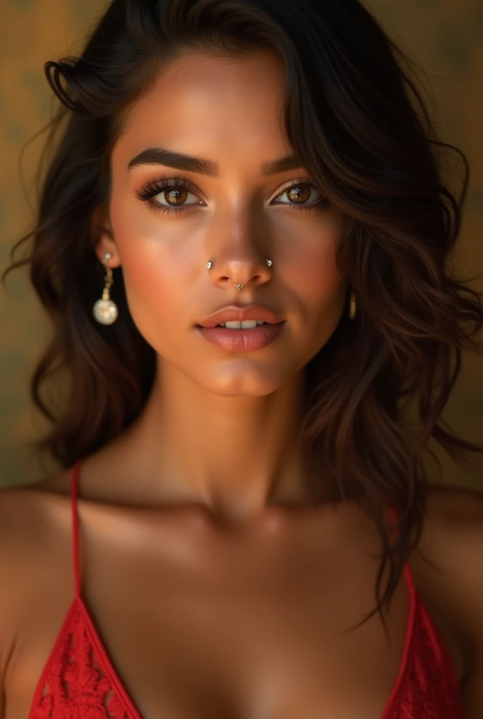 Brazilian lady with a tiny diamond nose stud.