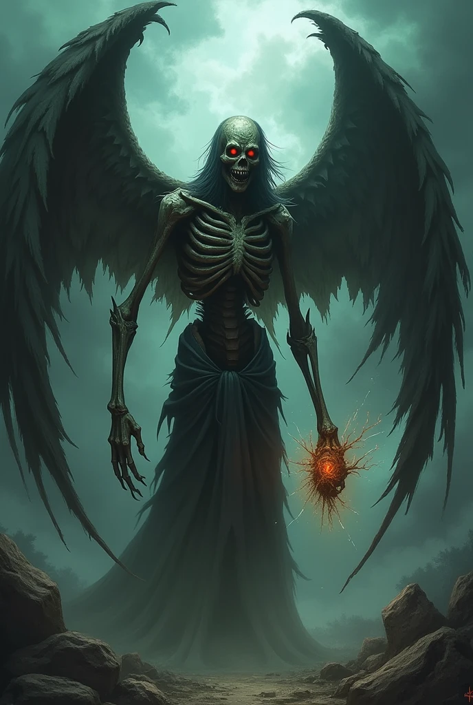 A scary angel handle something