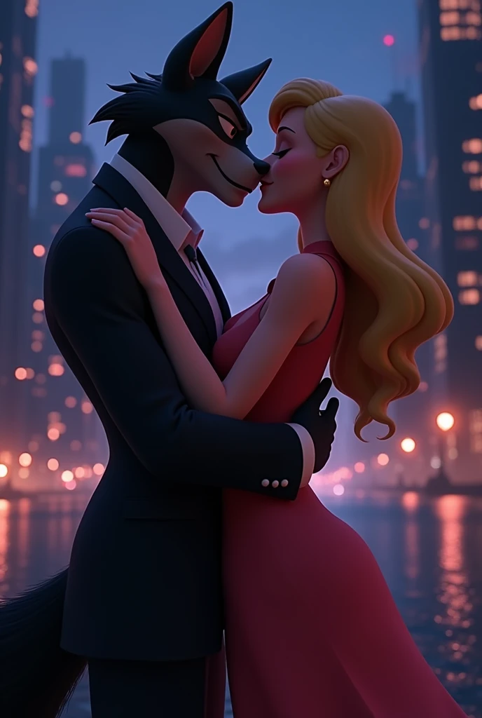 The movie the bad guys mr wolf and diane kissing