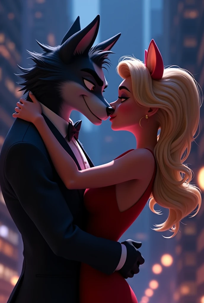 The movie the bad guys mr wolf and diane kissing
