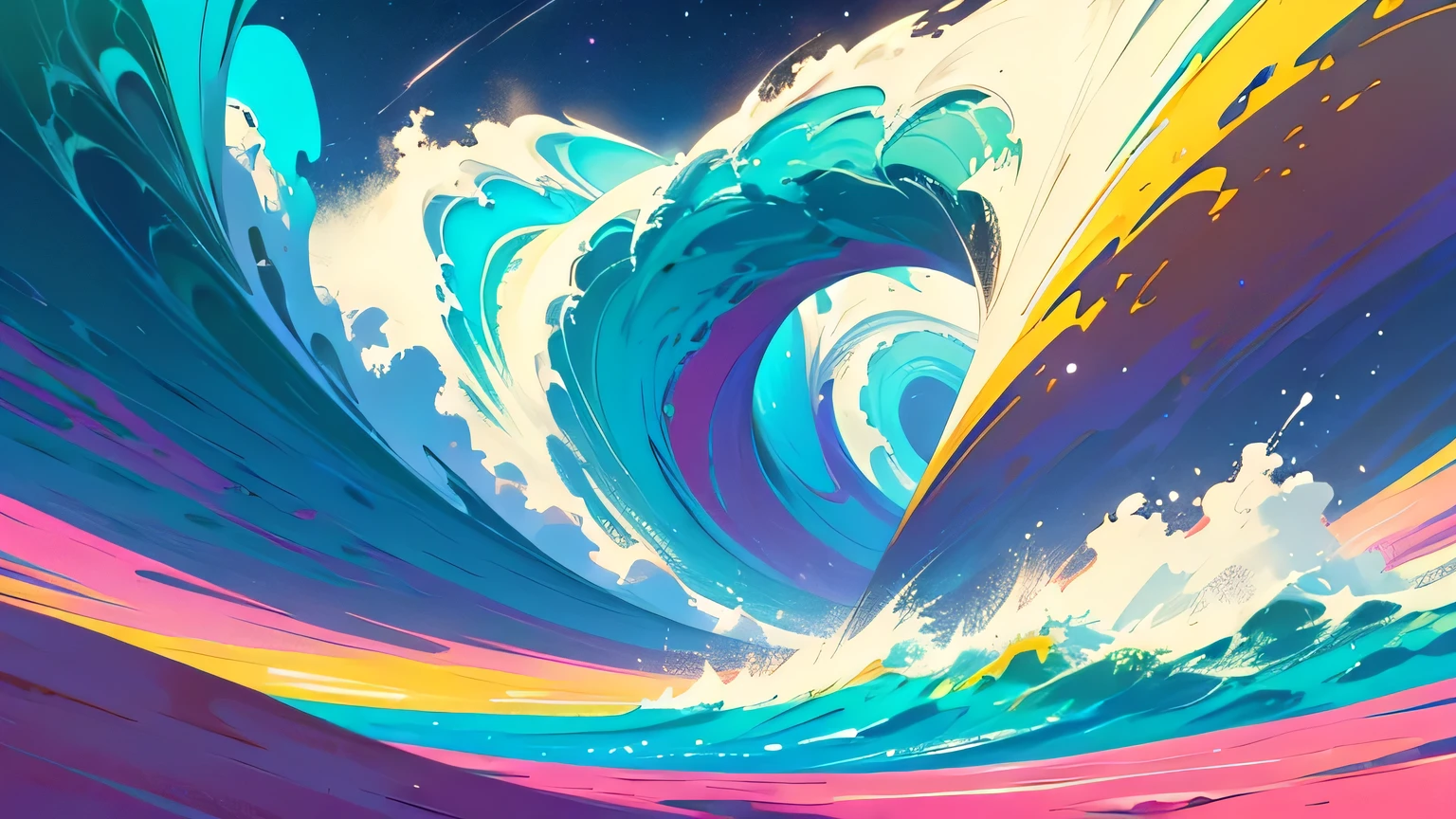 a colorful illustration of a wave crashing over a mountain, Psychedelic landscape, colorful illustration, colorful surreal plane ethereal, just a joke, Surreal psychedelic design, colorful surreal plane, artistic 4 k, arte digital elaborada, kilian eng vibrant colors, color digital painting, a surreal dream landscape, kilian eng vibrant colors, complex digital painting, digital landscape art