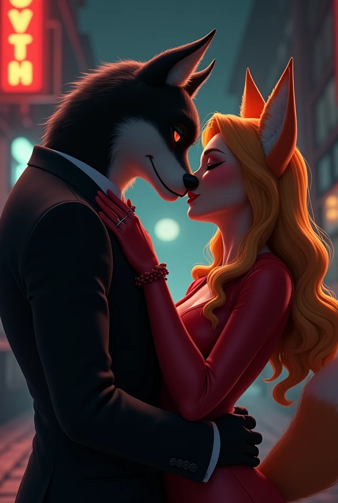 The movie the bad guys mr wolf and diane is a red fox kissing