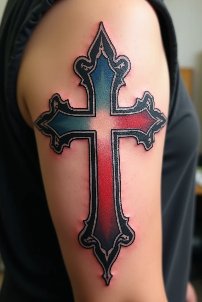 Christian cross and French flag tattoo