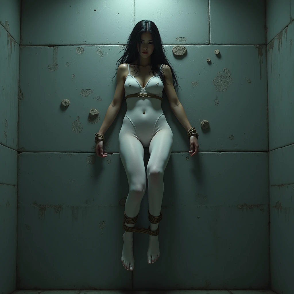 tifa,white seamless pantyhose,tied up on the wall,being tortured,legs open