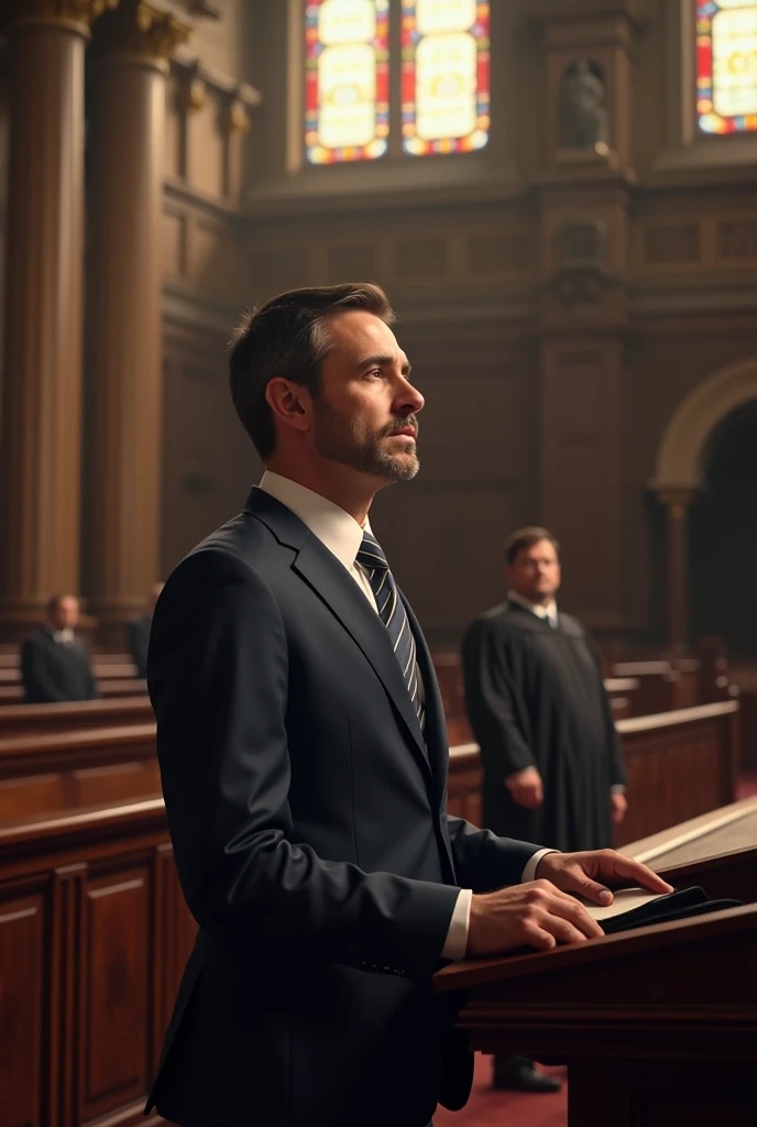 You can make an advertising image of the church service with the title of the sermon, the lawyer, with a judge in the background. 