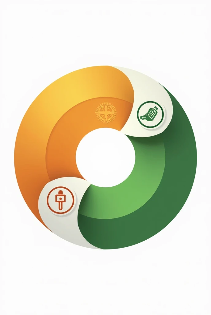 Visual: A circle divided into three sections: health, safety, and environment. Each section contains relevant icons and is colored in a shade of saffron, white, or green. The overall shape resembles a simplified Ashoka Chakra.
Color Scheme: Saffron, white, and green with variations for emphasis.
Message: The circle represents unity, balance, and harmony among health, safety, and the environment.

Background color white