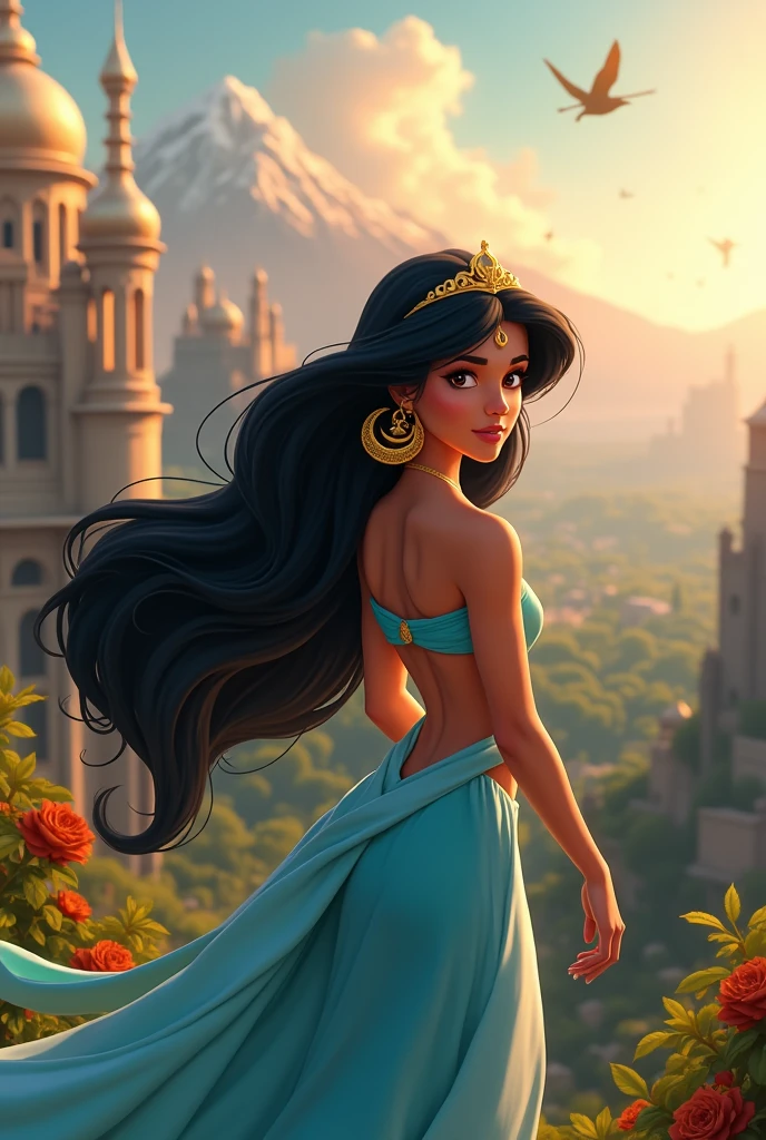 Stunning Princess Jasmine, photo in 8k, in action, cinematic.