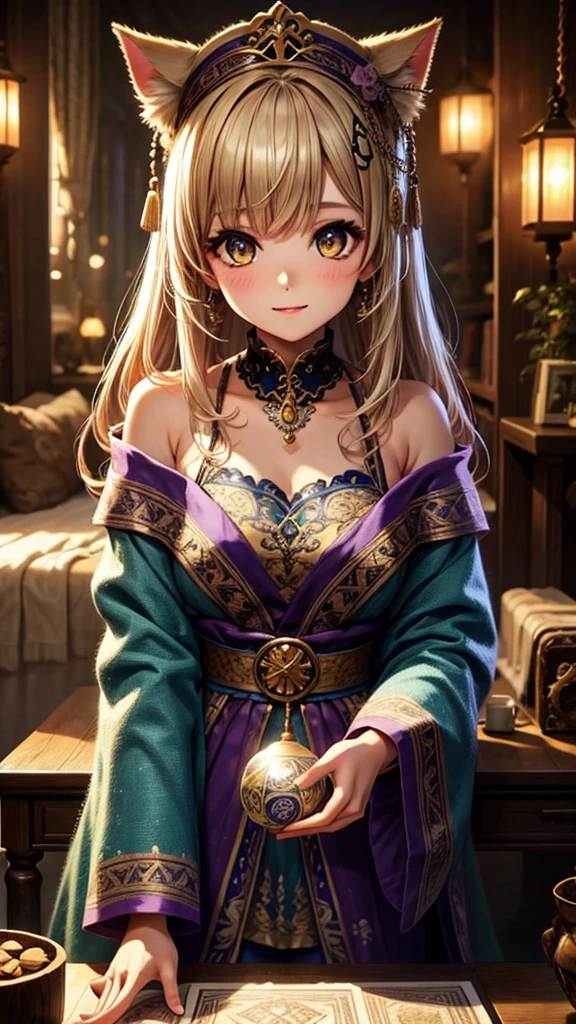 Fortune telling、Blonde、Yellow Eyes、Purple clothes