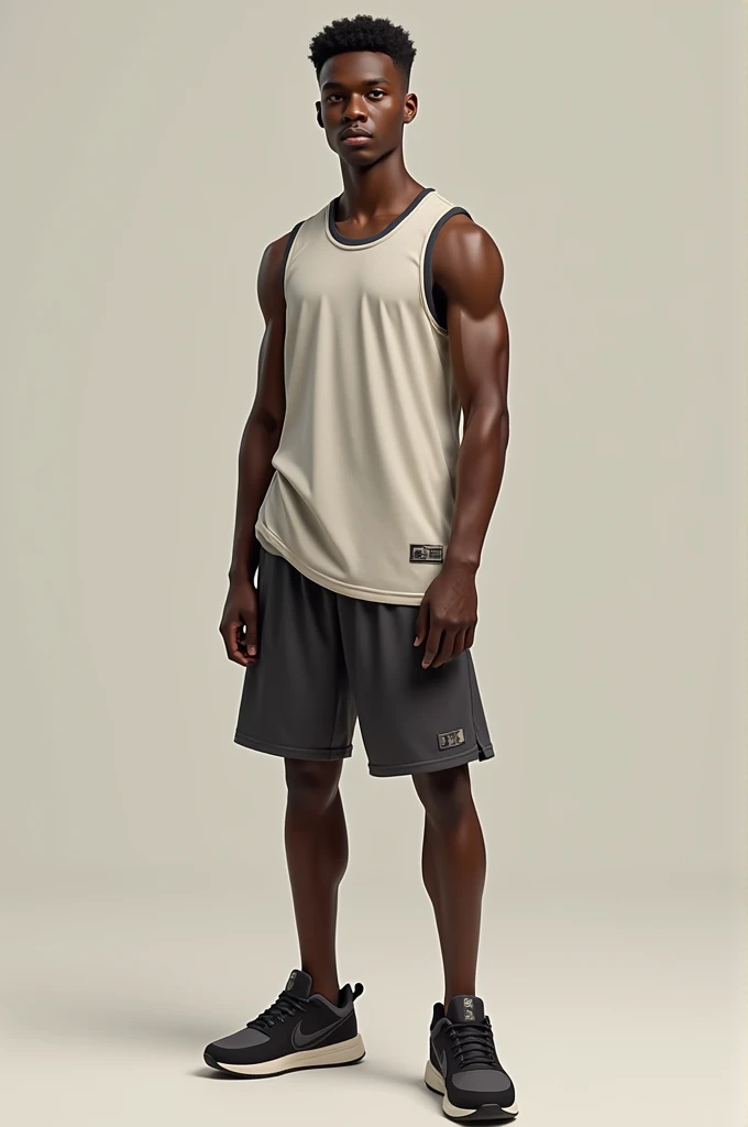 Skinny basketball shirt brown skin black hair black sneakers very skinny