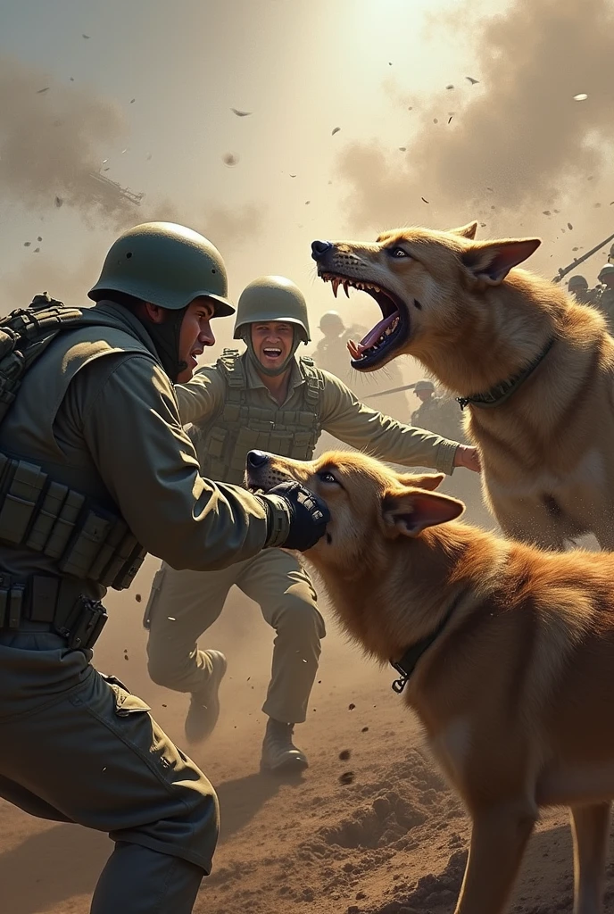 One side people team another side dog team so many of them war in the field  