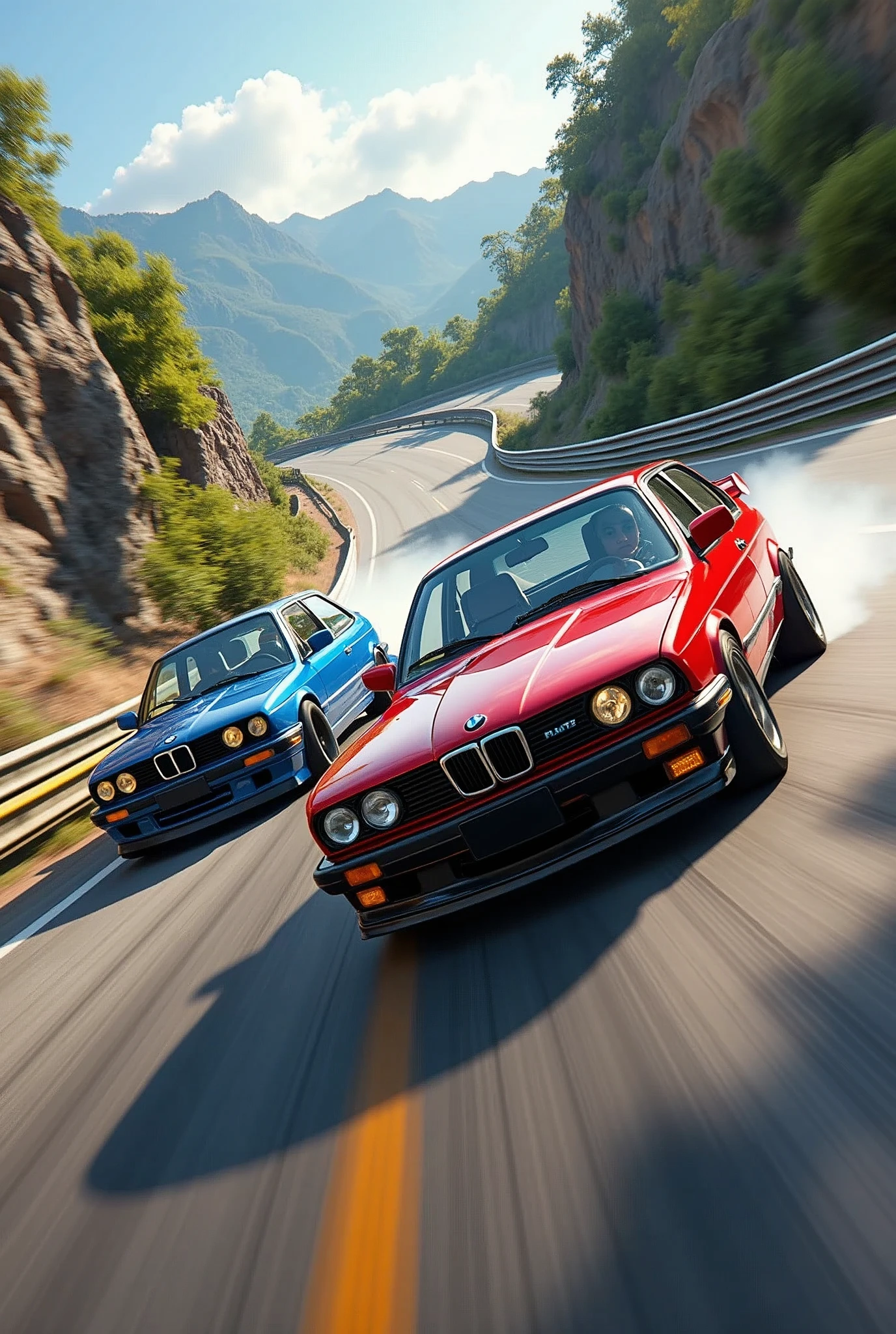 Racing with old BMW e30 and e34, On the right track, drifting, Colorful style