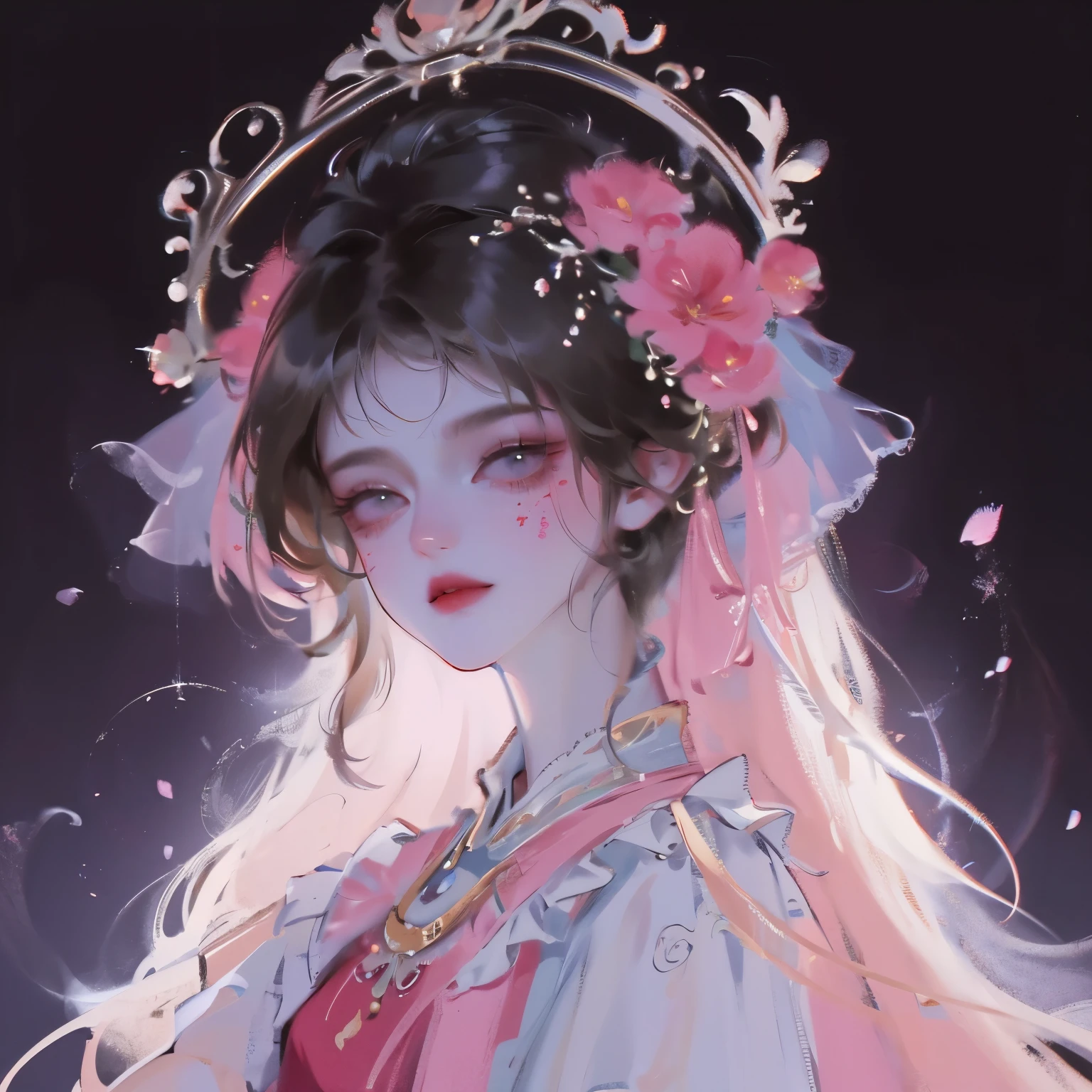 (masterpiece), 8K CG, Very beautiful girl, Intricate details, Chromatic Aberration, ((Half-length photo)), ((Looking at the audience)), 1 girl, (Finance first, Neck tattoo, Flowering, Navel incision, shell, crown, Ruffled crew neck, Bike shorts, Showgirl Skirt, Wrist sleeves), Extremely beautiful and delicate portrait, , frown, blush, cosmetic, ridiculous, Cinema Lighting, Dynamic Lighting, fantasy, ((Dark background, FOG))