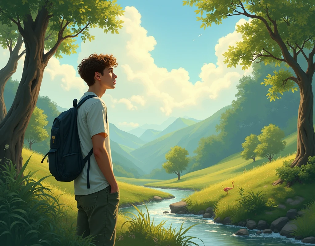 College boy realising what is peace of nature