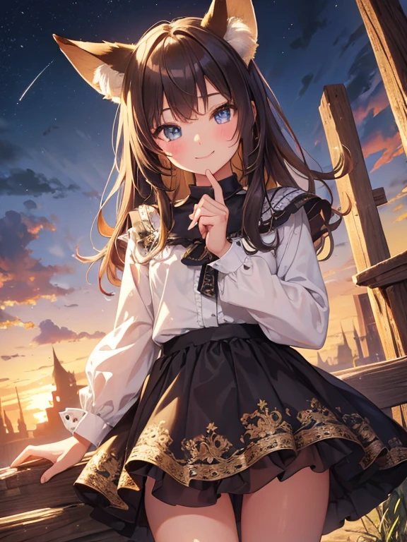masterpiece, Highest quality, Very detailed, 16K, Ultra-high resolution, Cowboy Shot, 1 girl at 10 years old, Detailed face, smile, Perfect Fingers, Fox Ears, Fox's Tail, Golden Eyes, blonde, Long Hair, kimono, (Red kimono:1.6), Japanese House, Japanese Garden, Pool, Gravel road, Sit on a bench