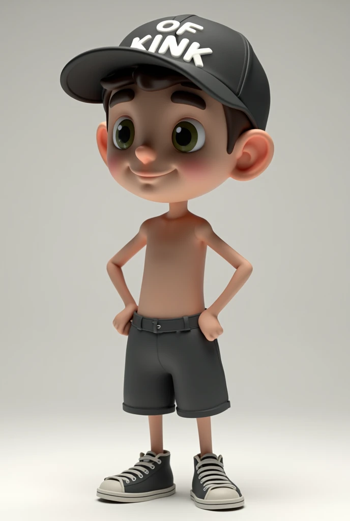 @ ALI SANJAYA 01 @:indonesia3D man wearing a black baseball cap with the words "OF KINK" short pants cartoon wearing shoes